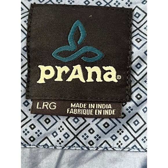 Prana 100% Organic Cotton Blue Short Sleeve Shirt Button Up Mens Large C… - Picture 4 of 6